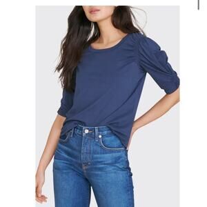 Veronica Beard Navy Ruched Sleeve Blouse SMALL